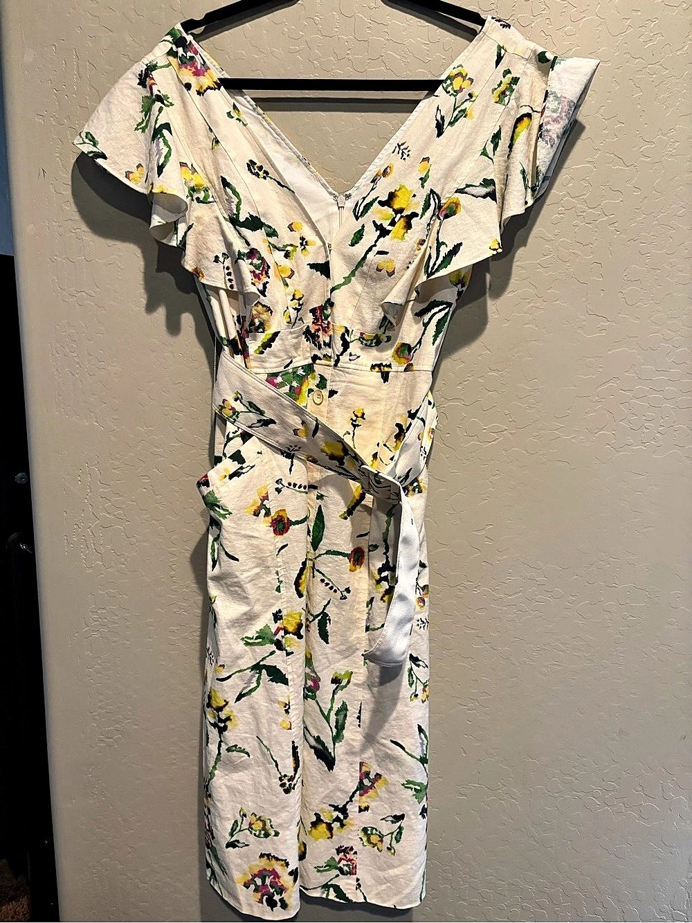 Tanya Taylor Blaire Dress Floral Midi Dress White & Green